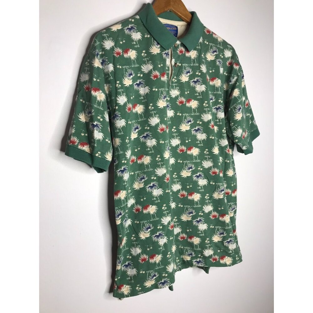 Pendleton Men's Large Palm Tree Pattern 100% Cotton Light Green Polo Shirt - Picture 2 of 9